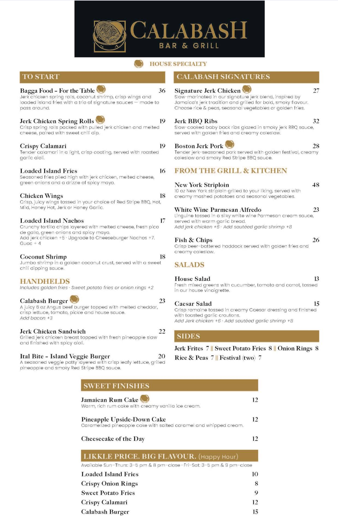 Calabash Bar & Grill Menu Hamilton